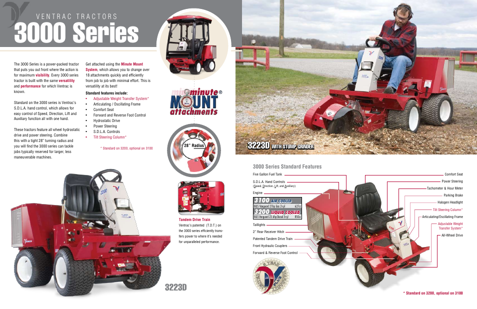 3000 series, 3223d, 3000 series standard features | With stump grinder | Venture Products 7000 series User Manual | Page 4 / 13
