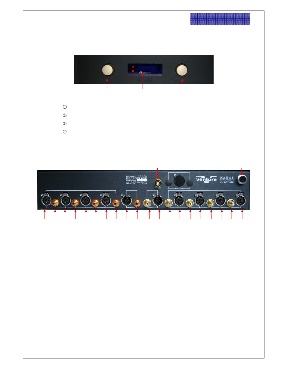 Iv. description of appliance elements, Front, Panel | Rear | Venture Products VP100L User Manual | Page 7 / 17