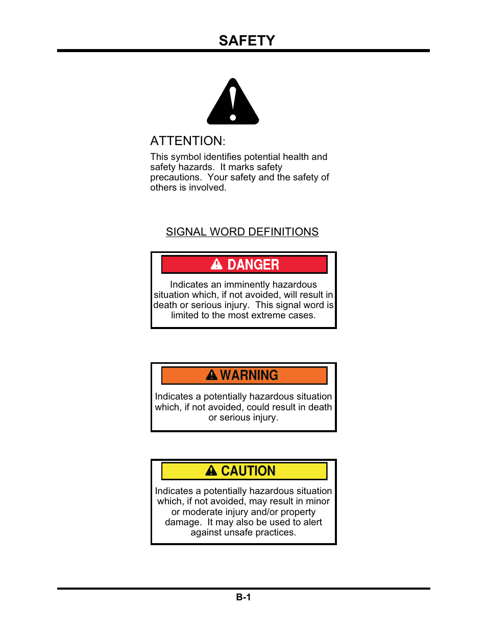 Safety, Attention | Venture Products Ventrac HQ680 User Manual | Page 6 / 30