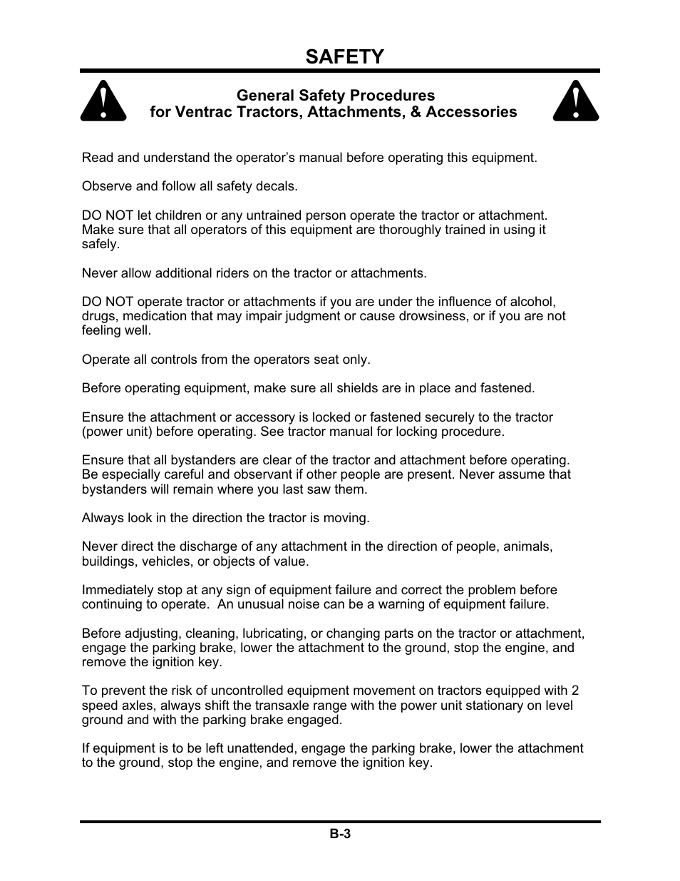 Safety | Venture Products Ventrac HQ680 User Manual | Page 8 / 30