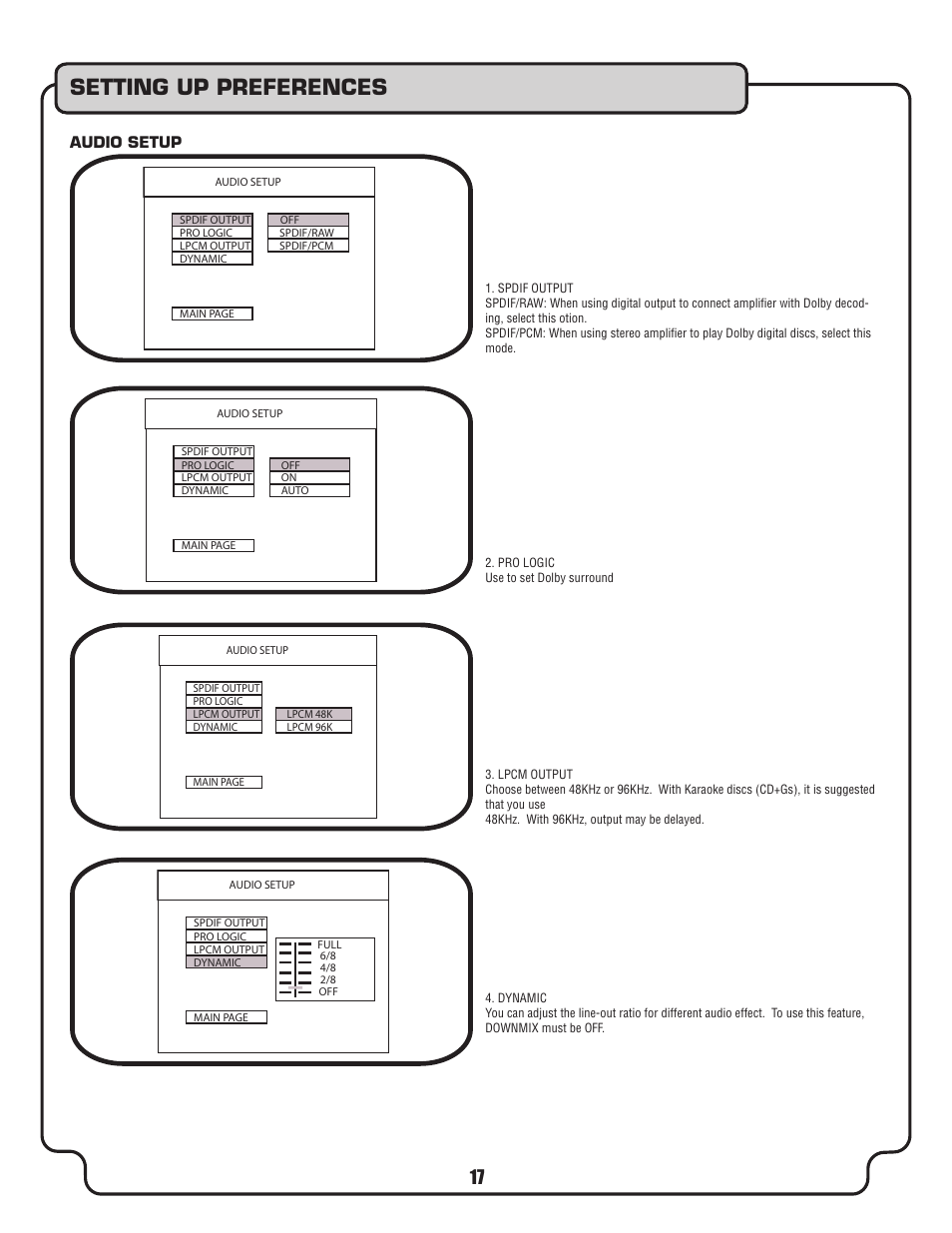 Setting up preferences | VocoPro DVX-680K User Manual | Page 17 / 27