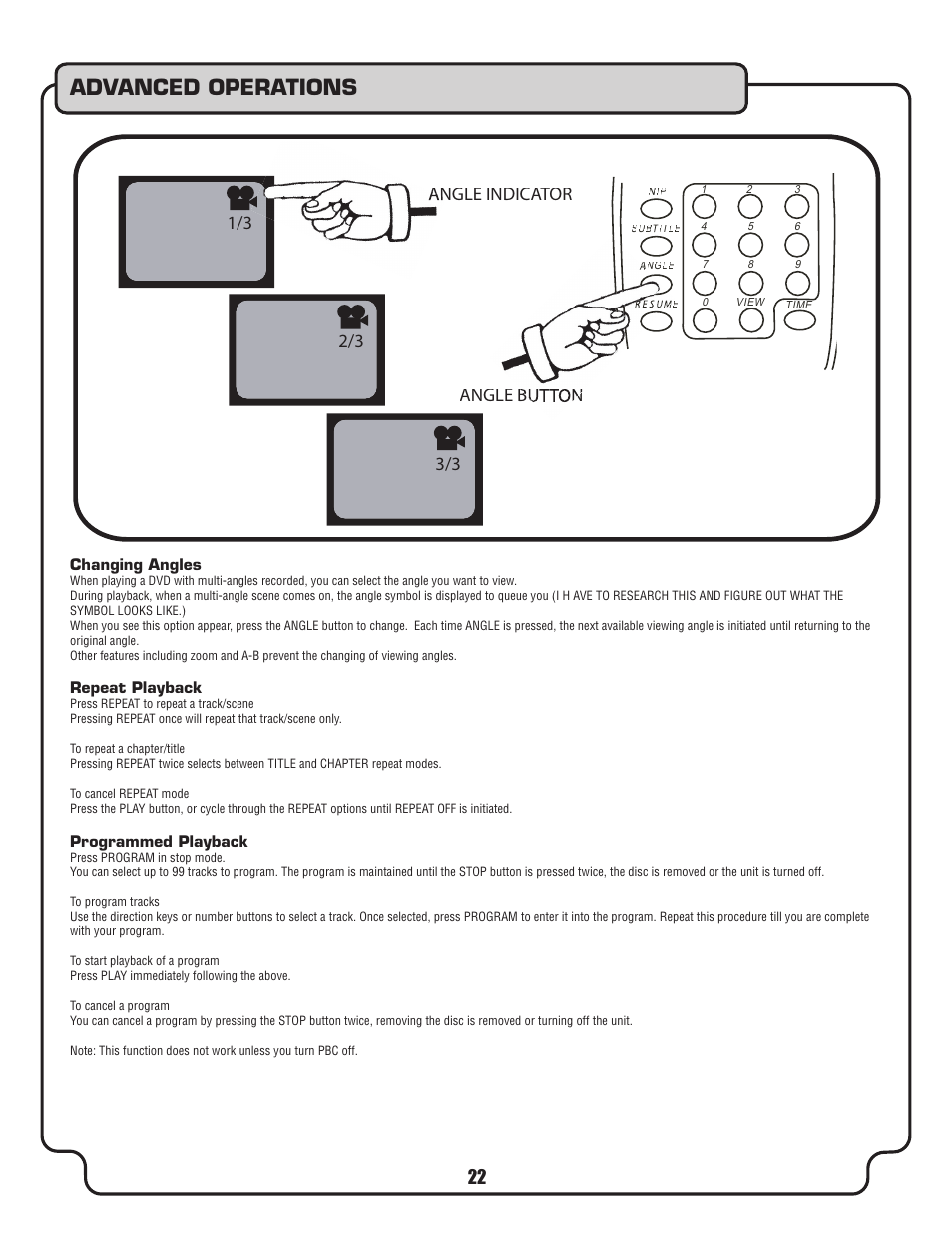 Advanced operations, Changing angles angle indicator angle button | VocoPro DVX-680K User Manual | Page 22 / 27