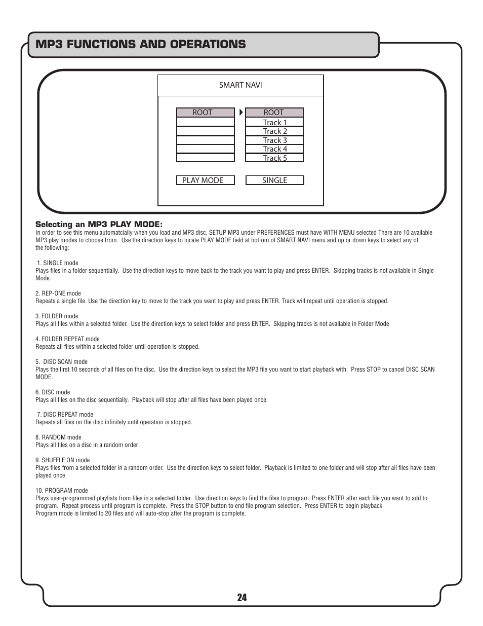 Mp3 functions and operations | VocoPro DVX-680K User Manual | Page 24 / 27
