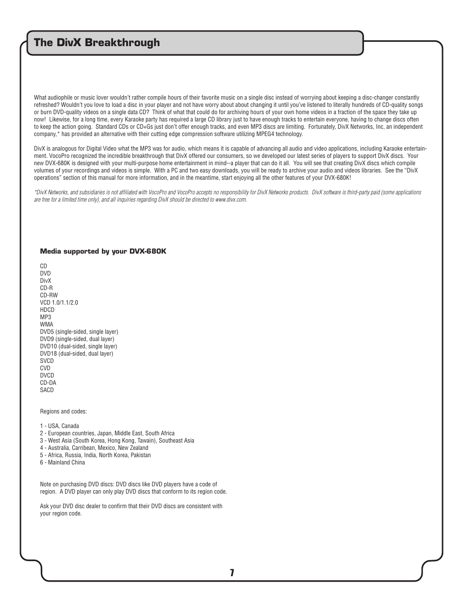 The divx breakthrough | VocoPro DVX-680K User Manual | Page 7 / 27