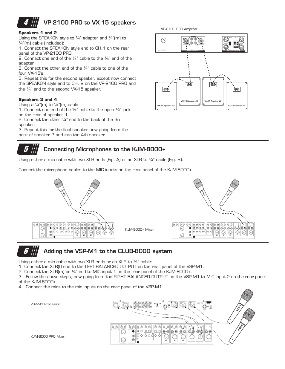 Connecting microphones to the kjm-8000, Model | VocoPro Club-8000 User Manual | Page 4 / 4