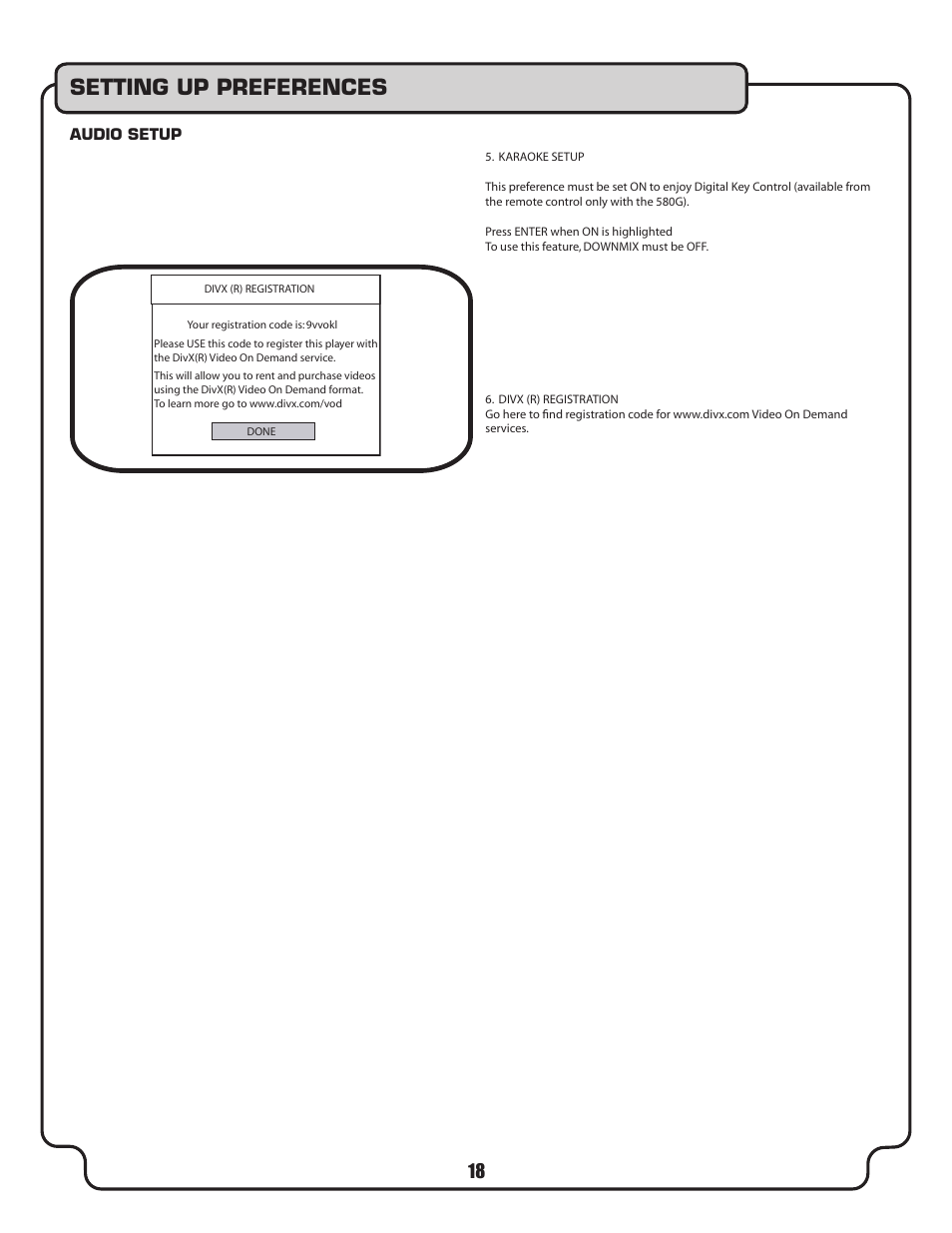 Setting up preferences | VocoPro DVX-580G User Manual | Page 18 / 27