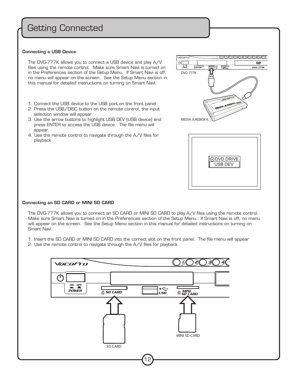 Getting connected | VocoPro DVG-777K User Manual | Page 12 / 28