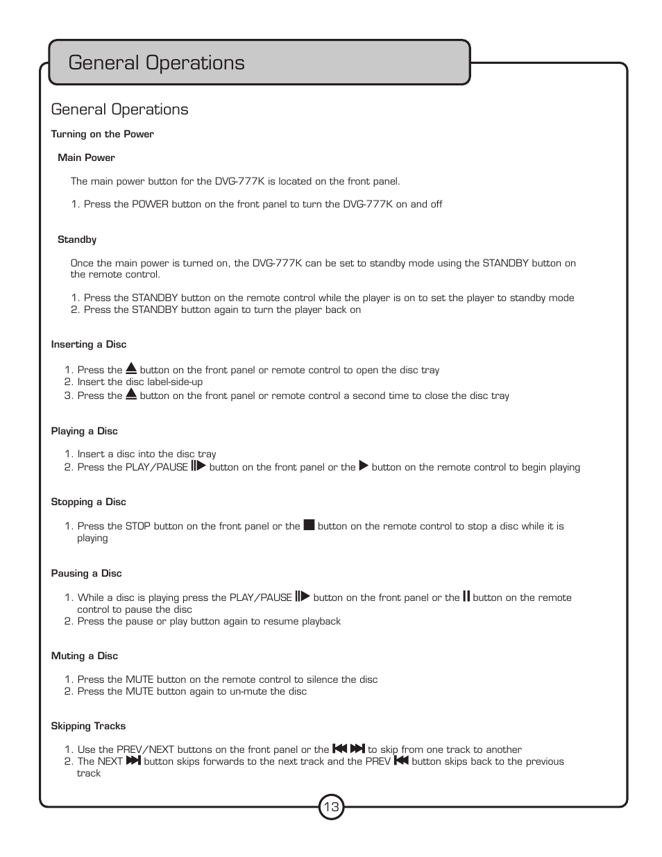 General operations | VocoPro DVG-777K User Manual | Page 13 / 28