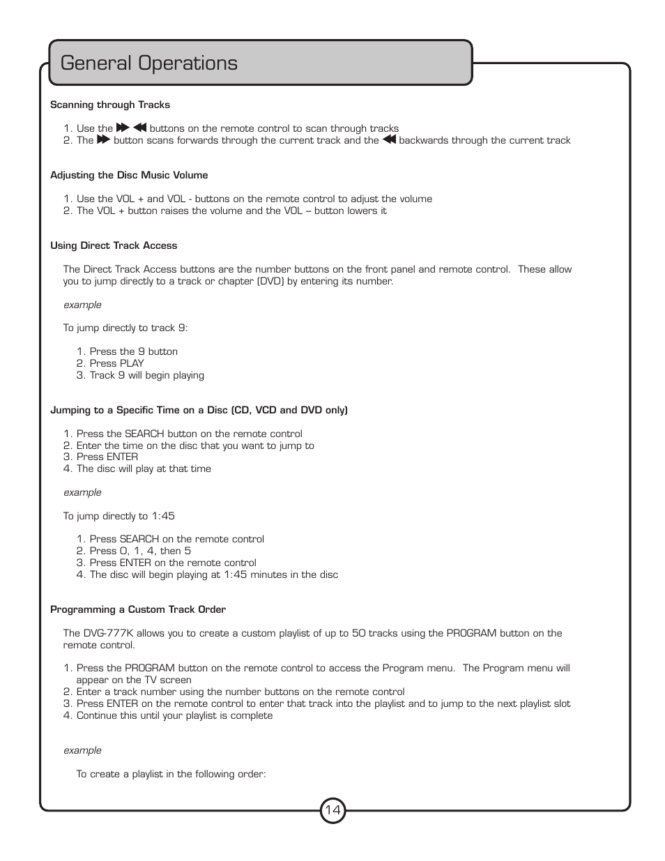 General operations | VocoPro DVG-777K User Manual | Page 14 / 28