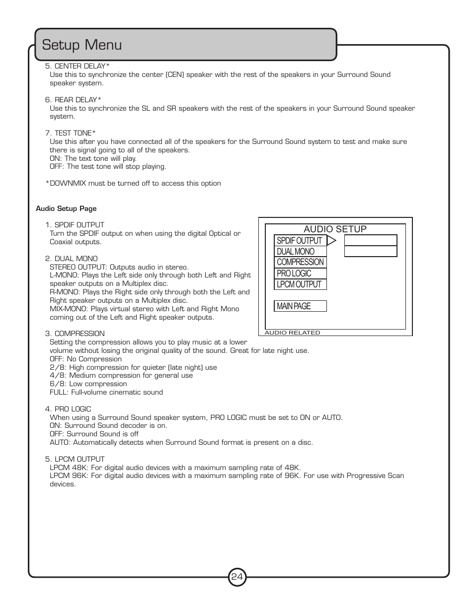 Setup menu | VocoPro DVG-777K User Manual | Page 24 / 28