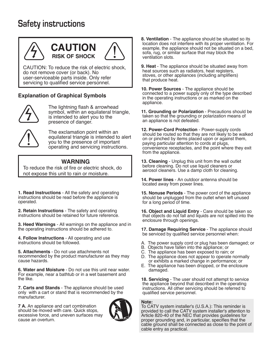 Safety instructions, Caution, Warning | VocoPro DVG-777K User Manual | Page 3 / 28