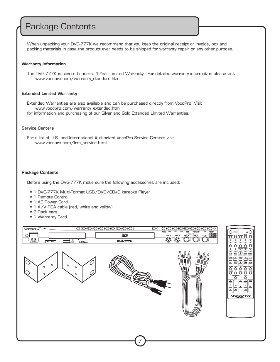 Package contents | VocoPro DVG-777K User Manual | Page 7 / 28