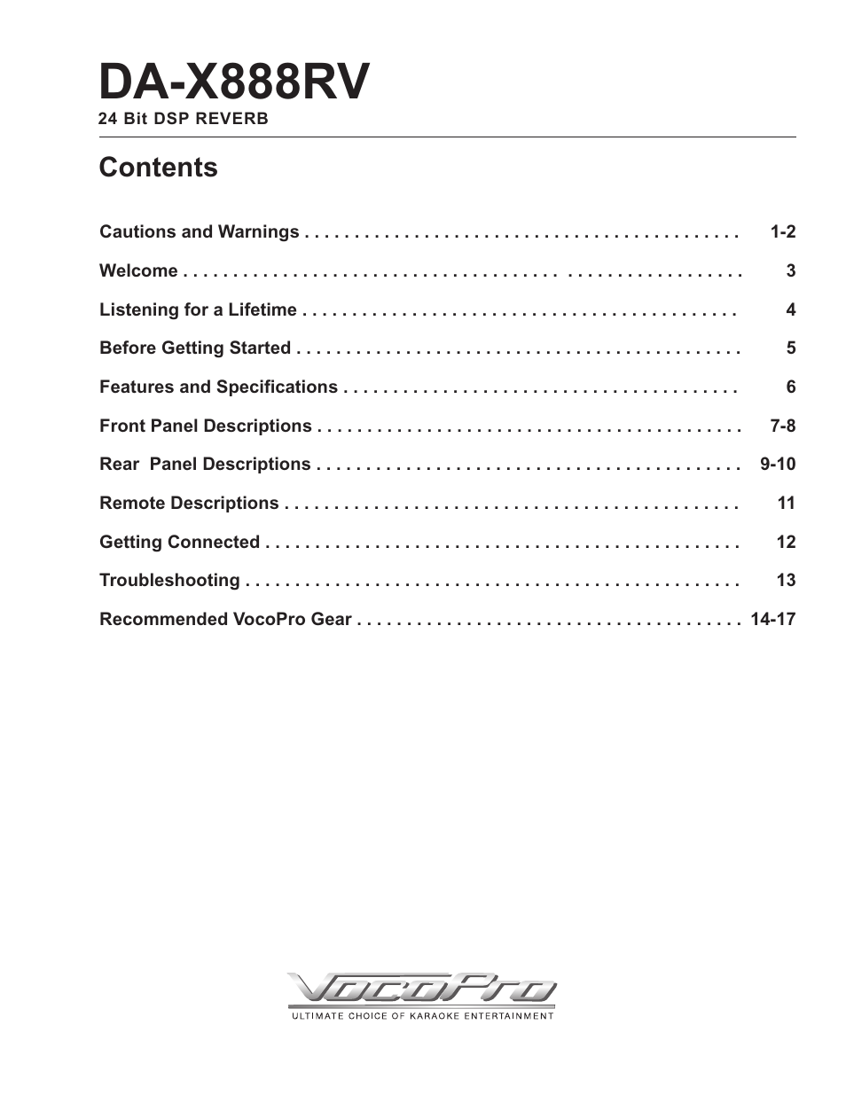 VocoPro DA-X888RV24 User Manual | Page 2 / 19