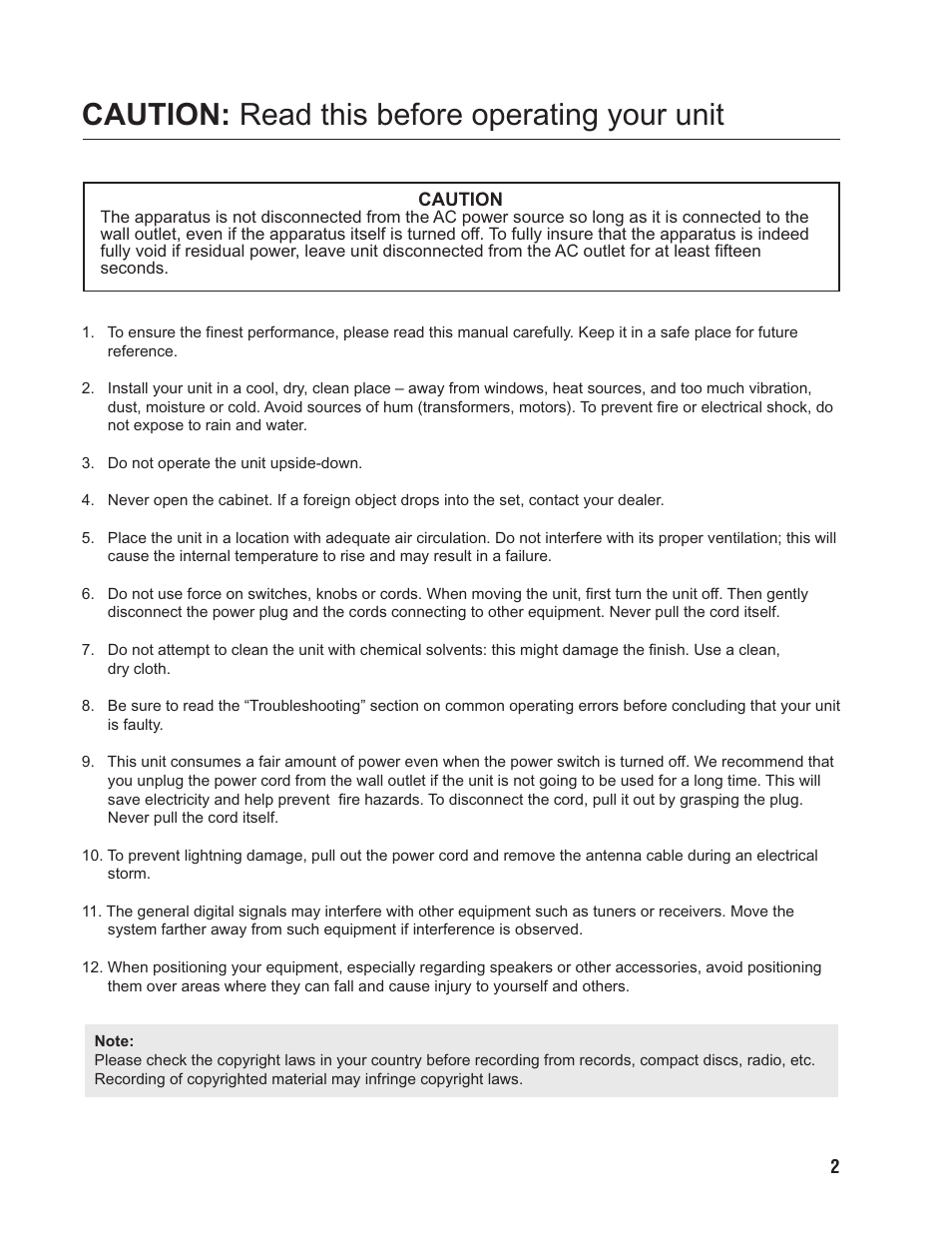 Pg 02 caution.pdf, Caution: read this before operating your unit | VocoPro DA-X888RV24 User Manual | Page 4 / 19