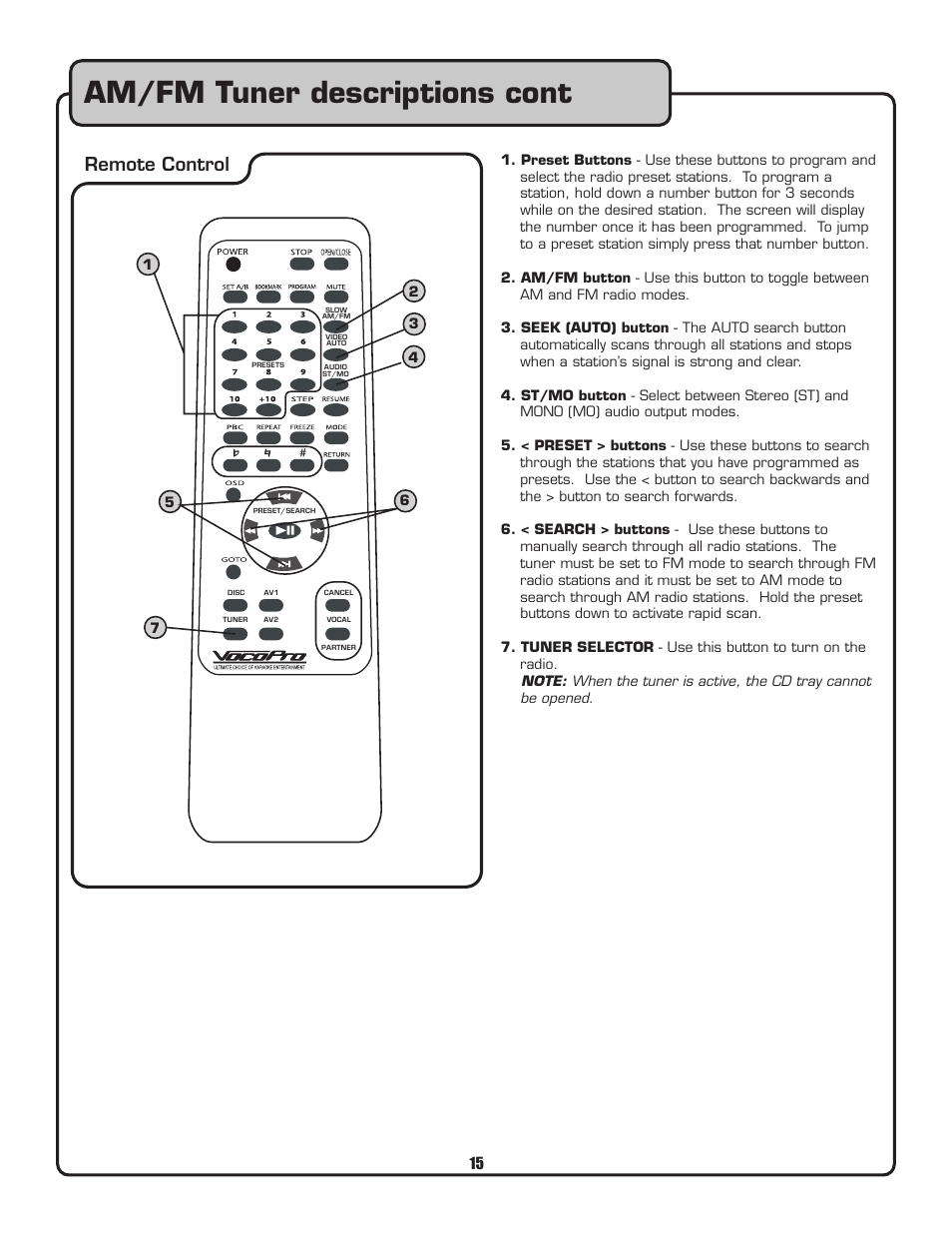 Remote control | VocoPro Voco user guide portable speaker User Manual | Page 16 / 29