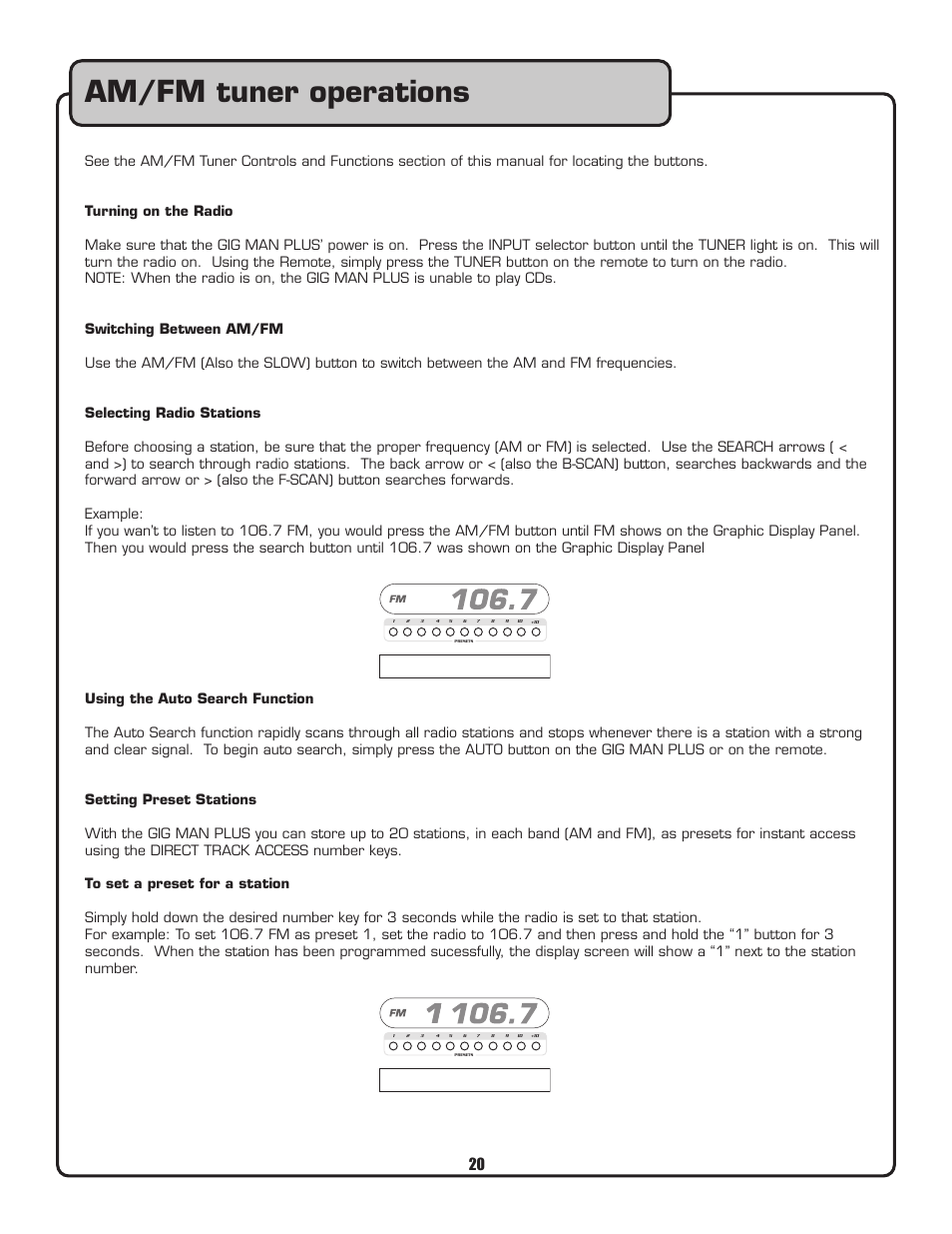 Am/fm tuner operations | VocoPro Voco user guide portable speaker User Manual | Page 21 / 29