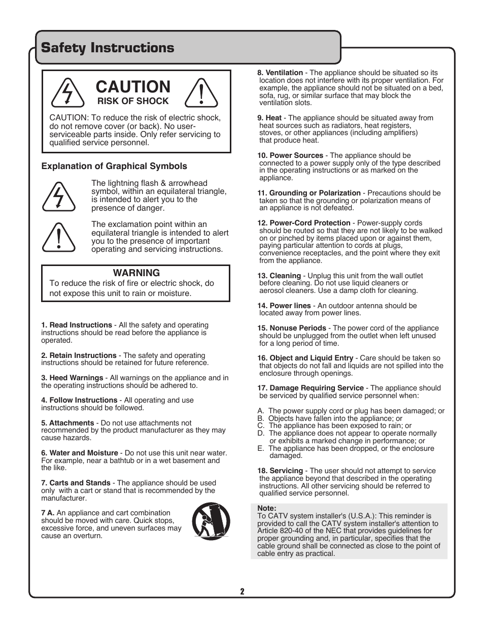 Caution, Safety instructions, Warning | VocoPro Voco user guide portable speaker User Manual | Page 3 / 29