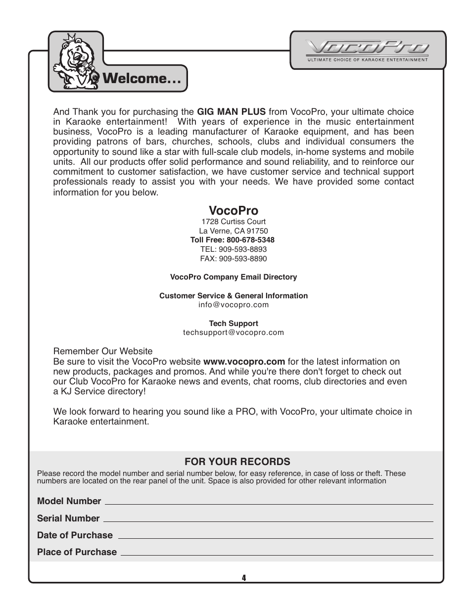 Welcome, Vocopro | VocoPro Voco user guide portable speaker User Manual | Page 5 / 29