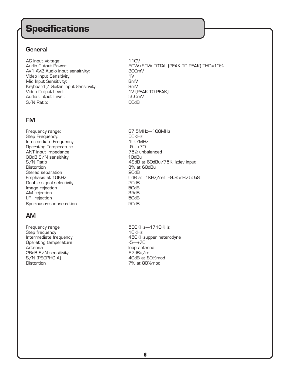 Speciﬁcations, General | VocoPro Voco user guide portable speaker User Manual | Page 7 / 29