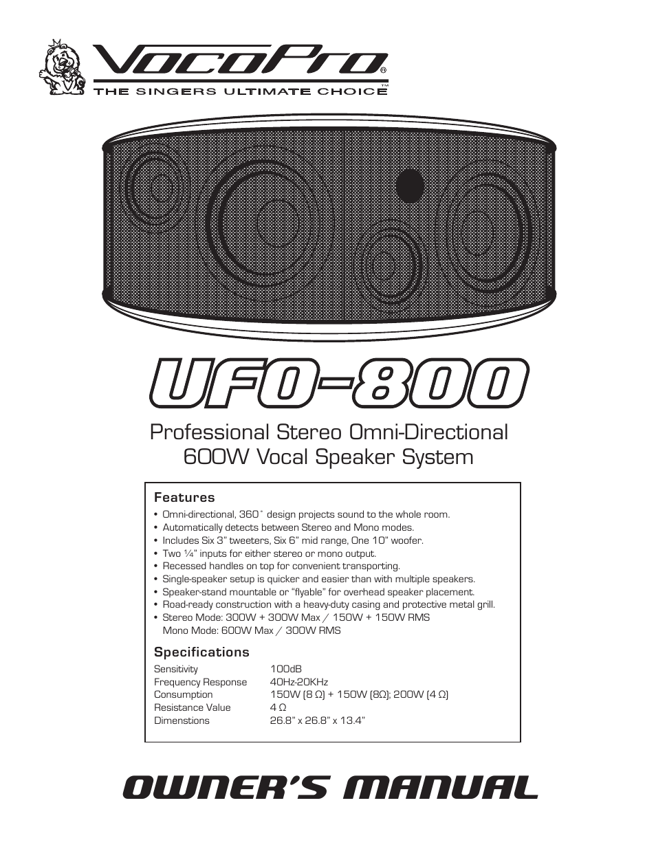 VocoPro UFO-800 User Manual | 8 pages