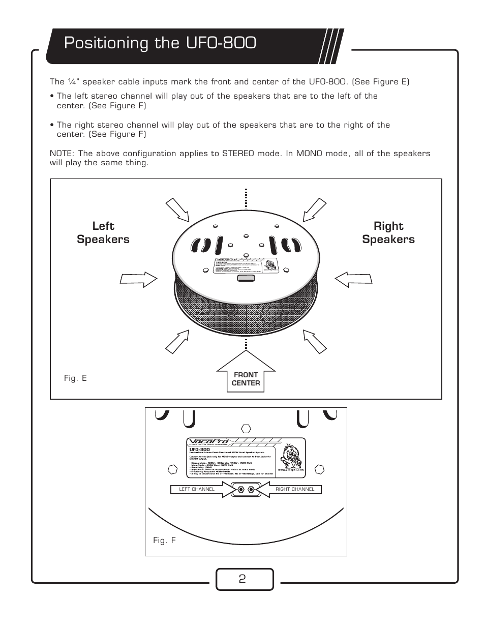 Positioning the ufo-800, Left speakers right speakers | VocoPro UFO-800 User Manual | Page 6 / 8