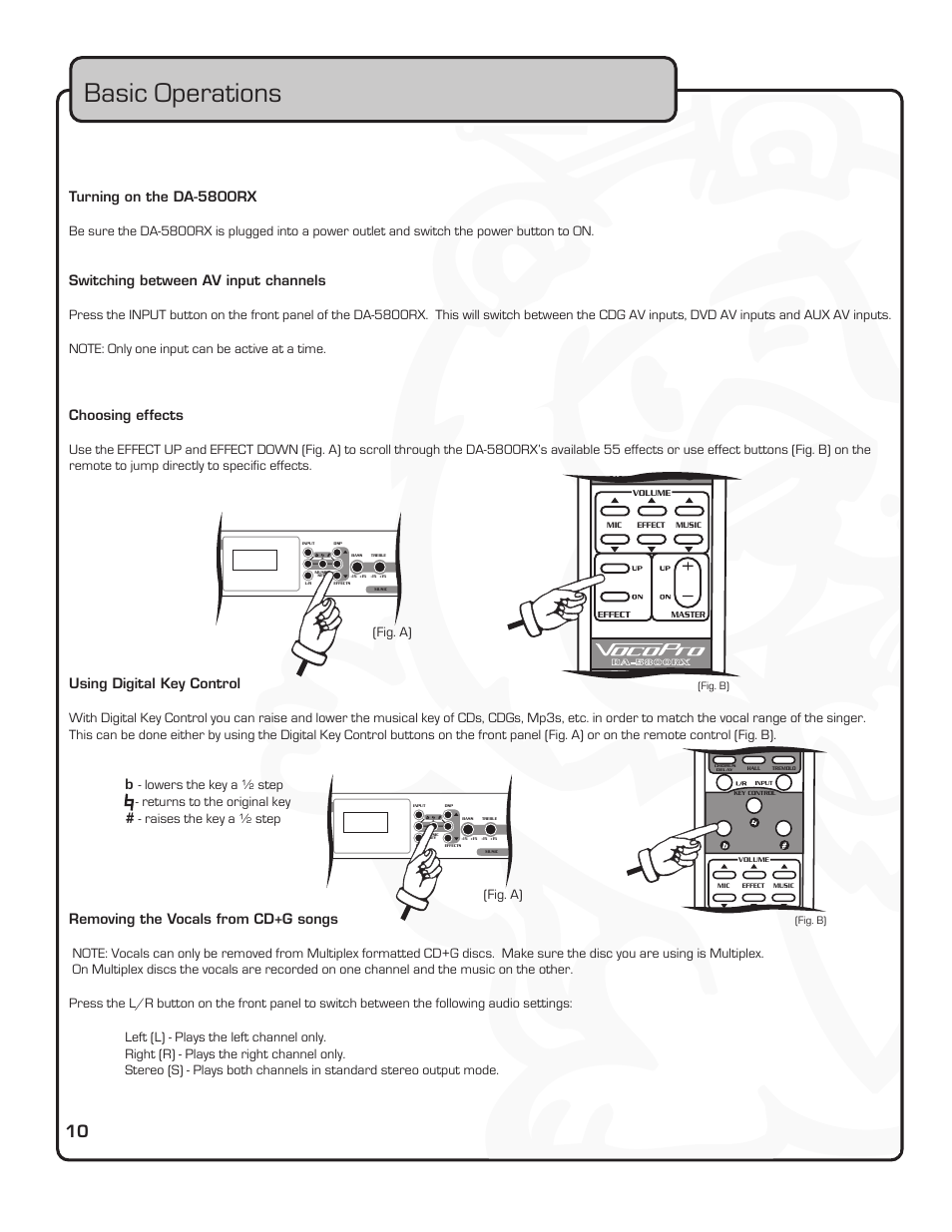 Basic operations, Fig. a) | VocoPro PREAMPLIFIER DA-5800RX User Manual | Page 16 / 19