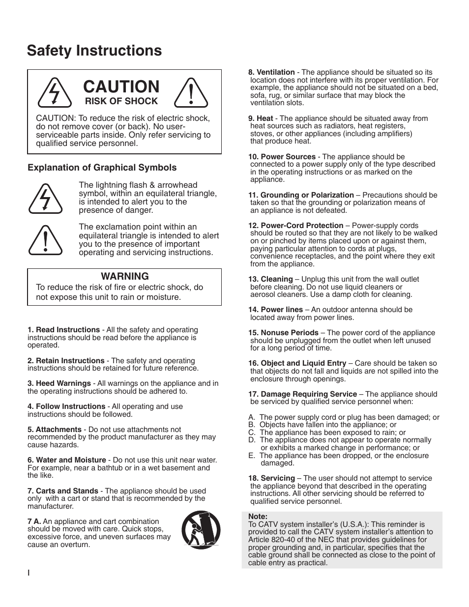 Caution, Safety instructions, Warning | VocoPro PREAMPLIFIER DA-5800RX User Manual | Page 2 / 19