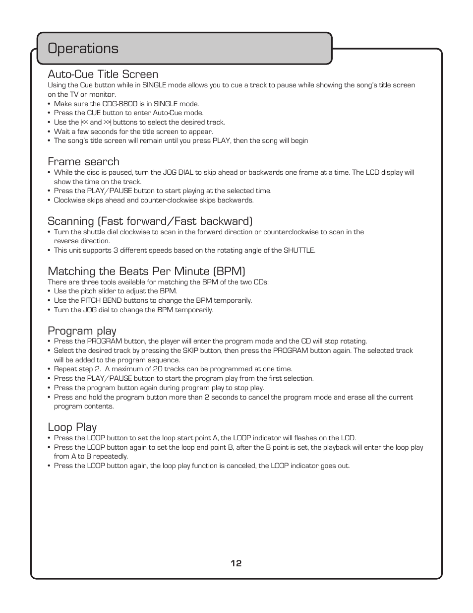 Operations | VocoPro CDG-8800PRO User Manual | Page 14 / 17