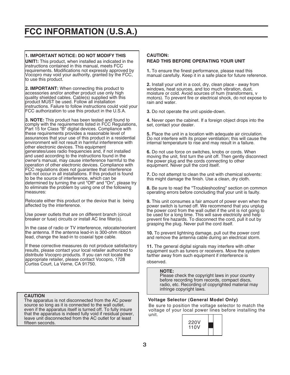 Fcc information (u.s.a.) | VocoPro CDG-8800PRO User Manual | Page 5 / 17