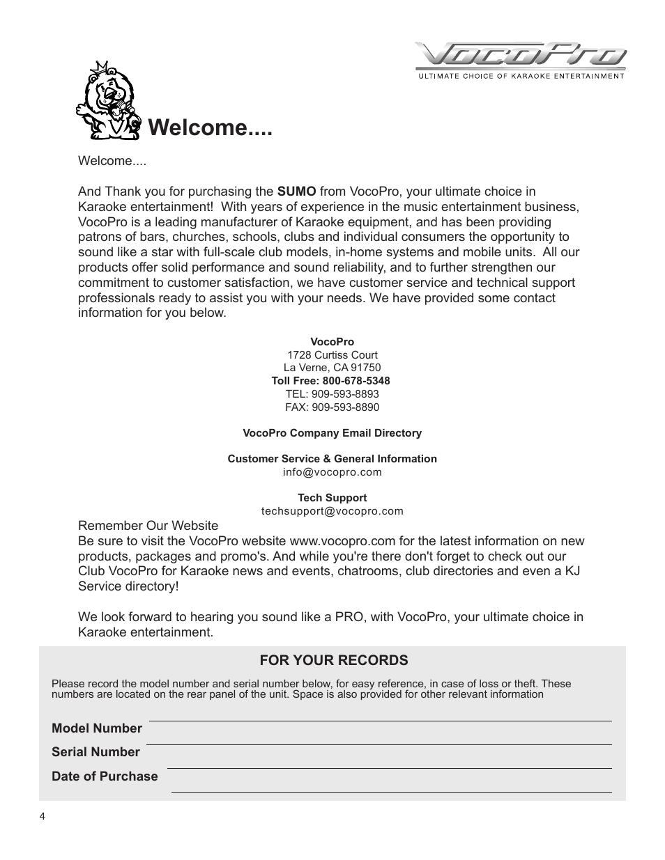 Pg-04_welcome-1.pdf, Welcome | VocoPro SUMO DIGITAL KARAOKE SYSTEM User Manual | Page 4 / 19