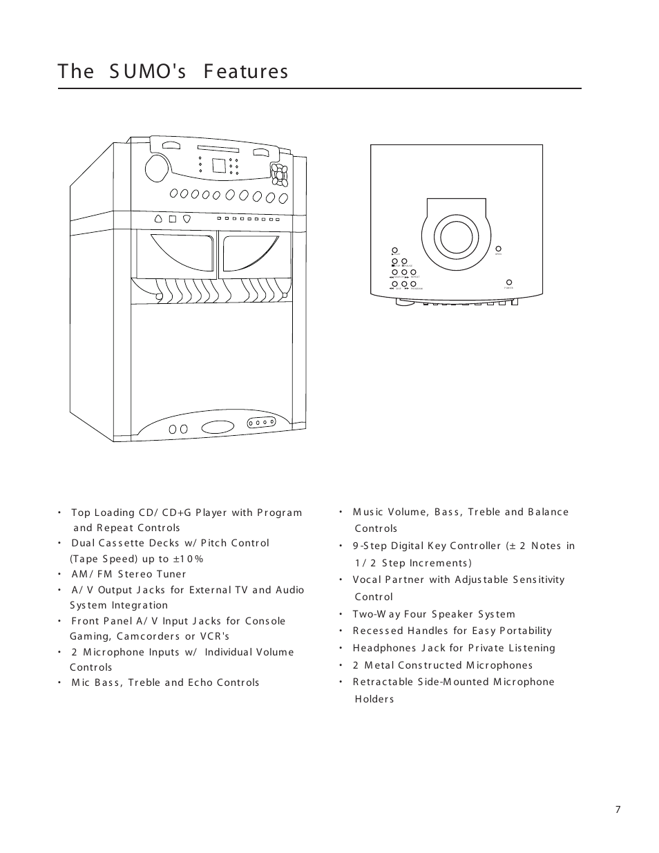 Pg-07-features-1.pdf, T he s umo's f eatures | VocoPro SUMO DIGITAL KARAOKE SYSTEM User Manual | Page 7 / 19