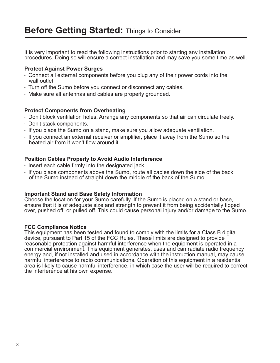 Pg-08-getting_started-1.pdf, Before getting started, Things to consider | VocoPro SUMO DIGITAL KARAOKE SYSTEM User Manual | Page 8 / 19