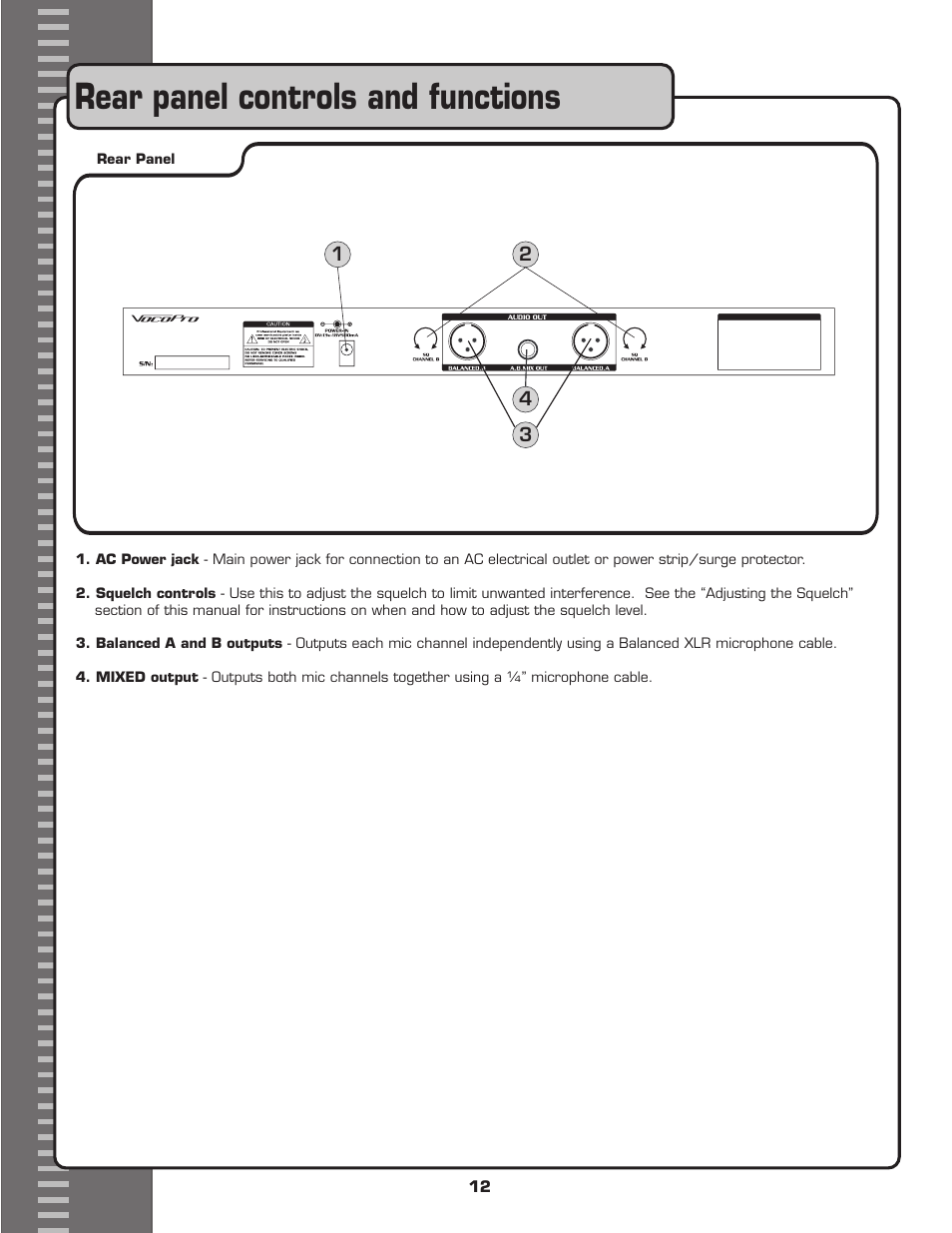 Rear panel controls and functions | VocoPro UHF-6800 User Manual | Page 13 / 21