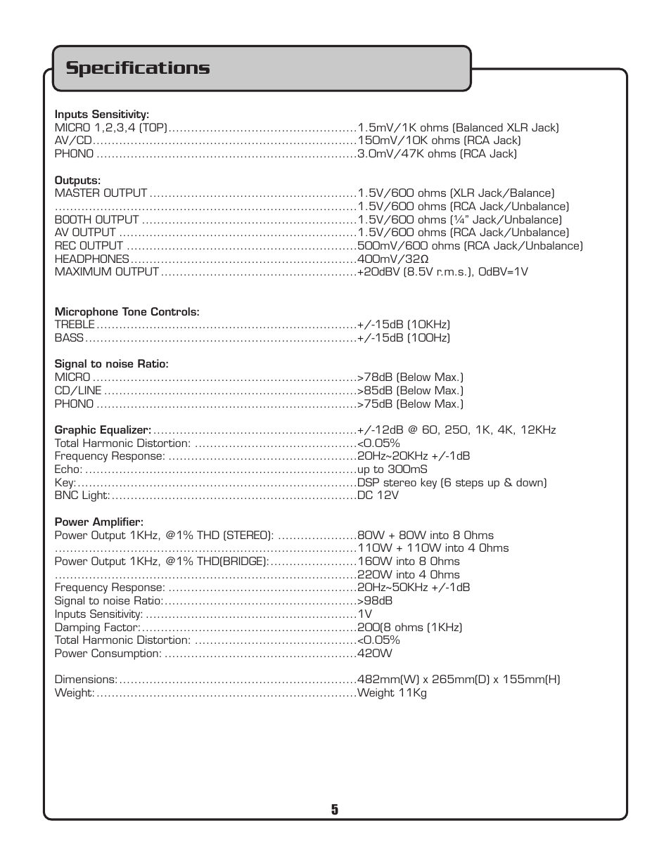 Speciﬁcations | VocoPro PKJ-9090PRO User Manual | Page 6 / 24
