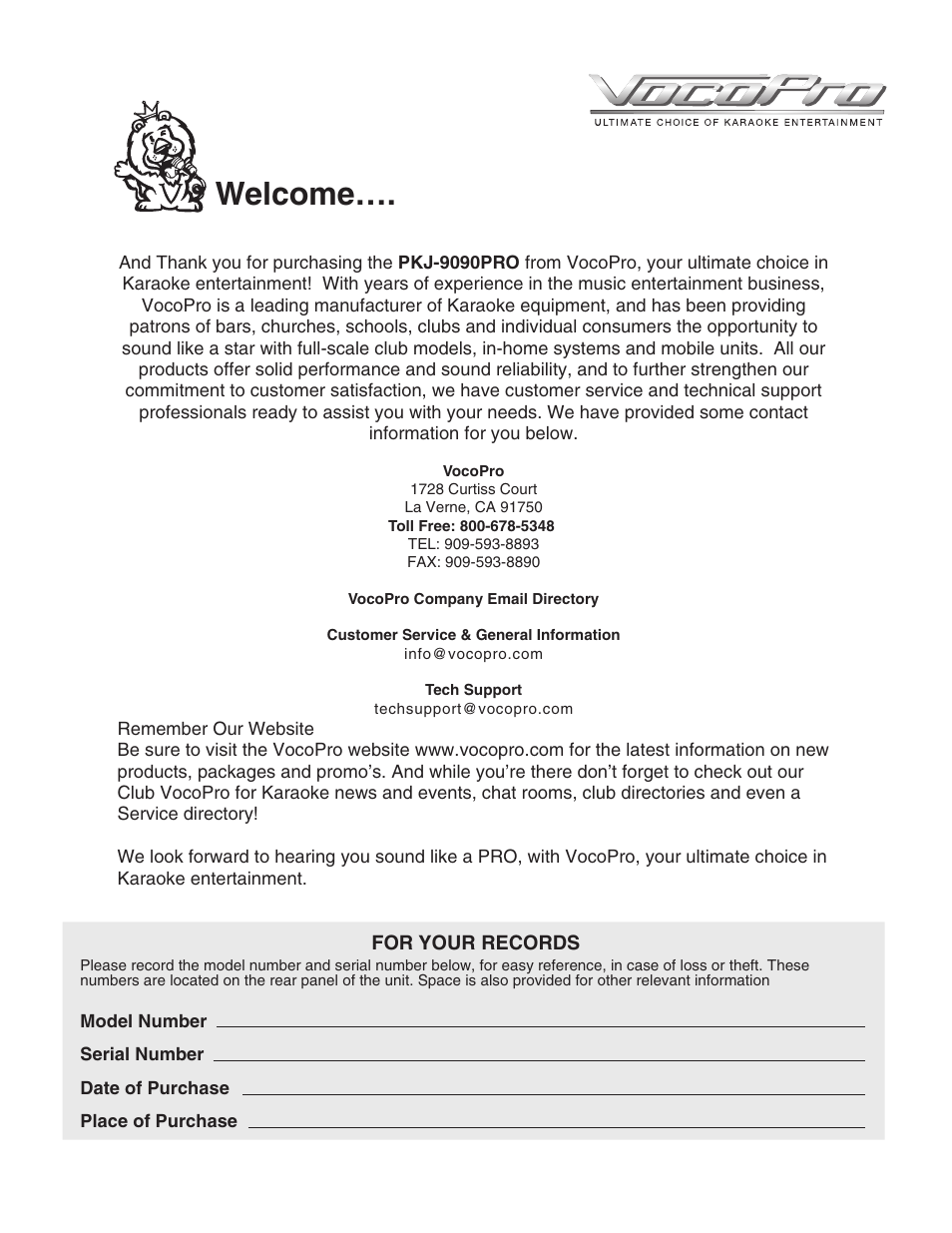 Welcome | VocoPro PKJ-9090PRO User Manual | Page 7 / 24