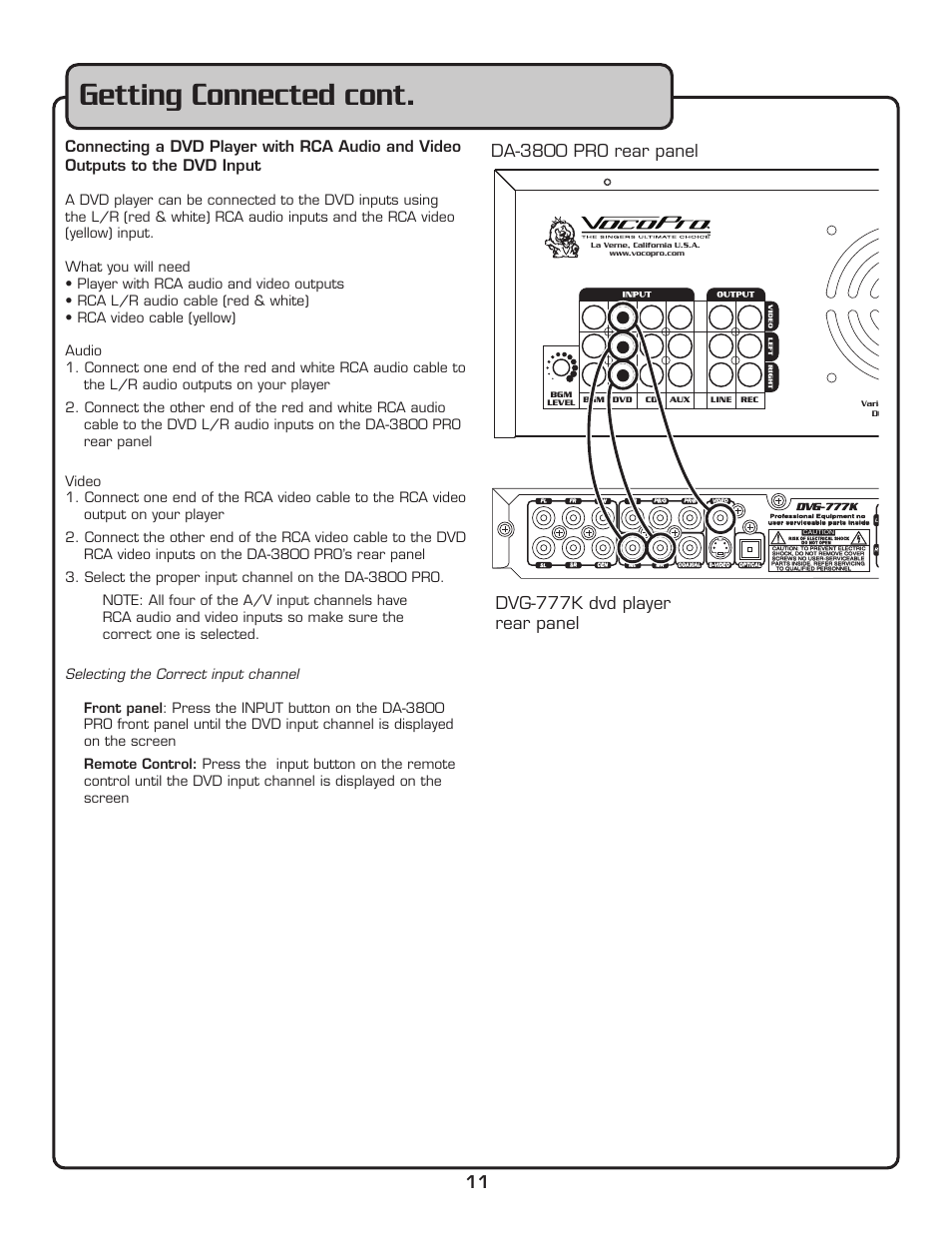 Getting connected cont | VocoPro DA-3800 PRO User Manual | Page 13 / 28