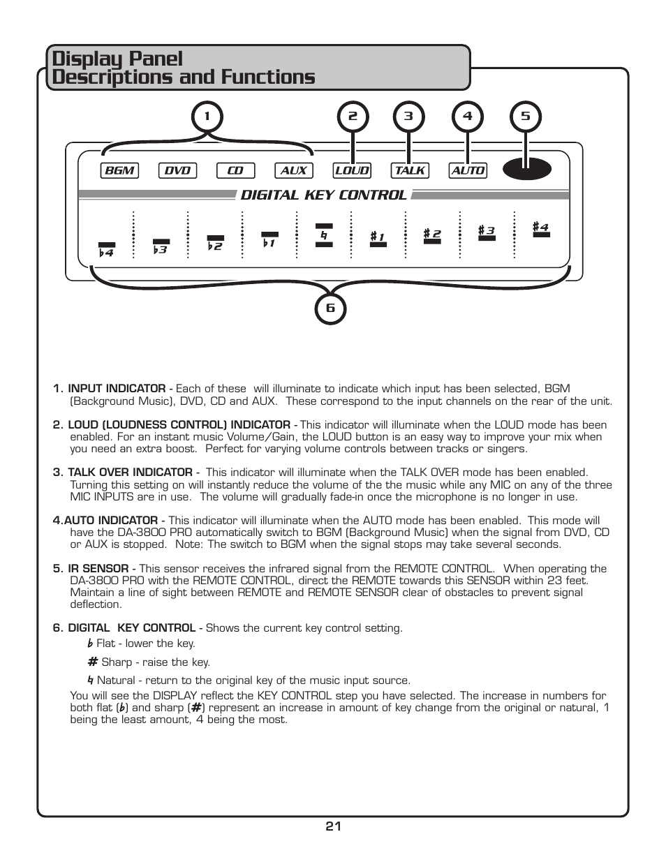 Display panel descriptions and functions | VocoPro DA-3800 PRO User Manual | Page 23 / 28