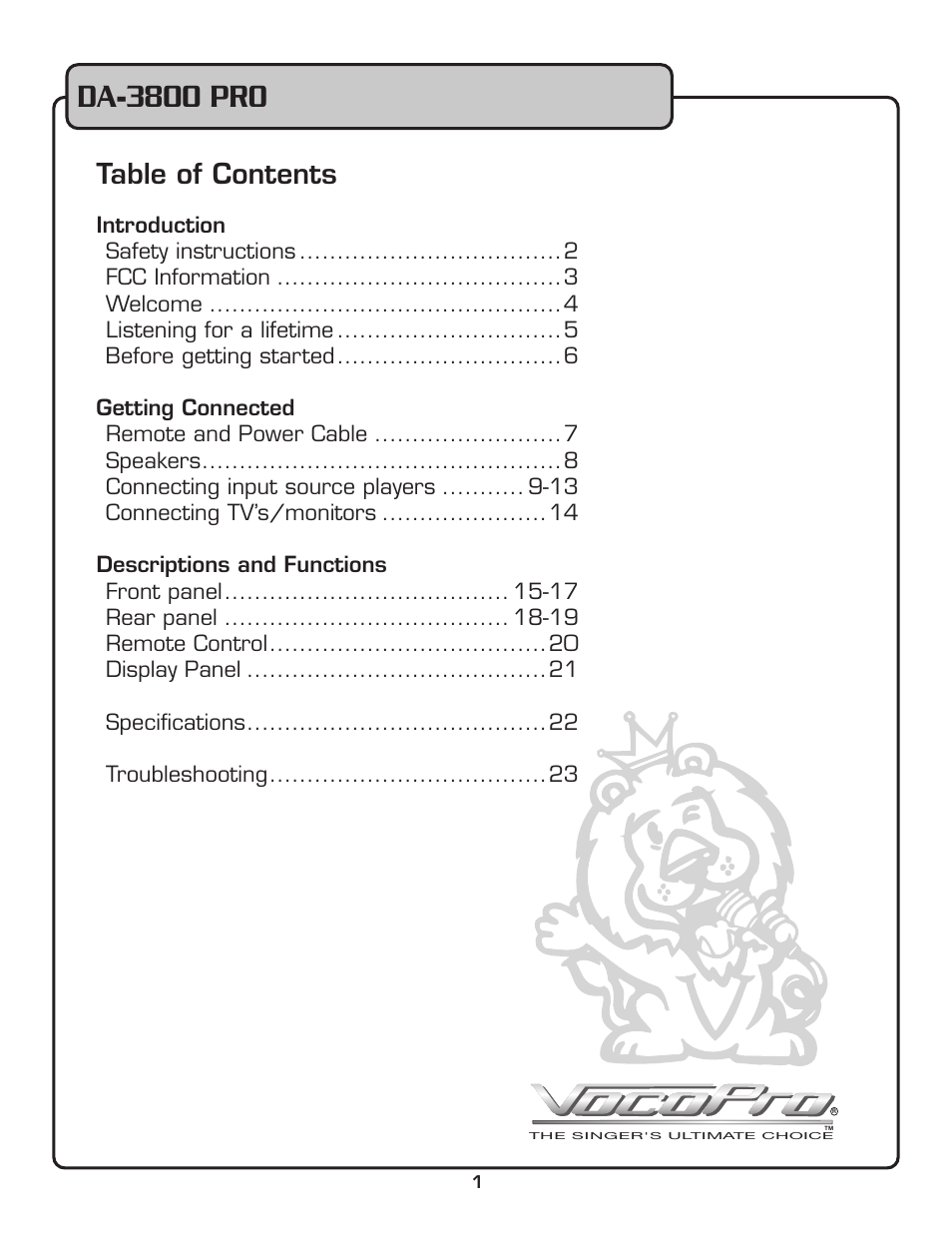 VocoPro DA-3800 PRO User Manual | Page 3 / 28