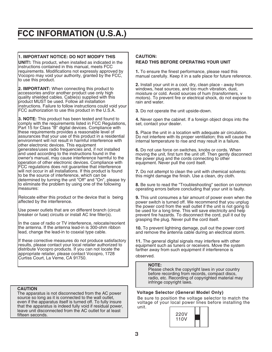 Fcc information (u.s.a.) | VocoPro DA-3800 PRO User Manual | Page 5 / 28