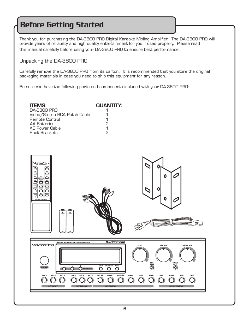 Before getting started | VocoPro DA-3800 PRO User Manual | Page 8 / 28
