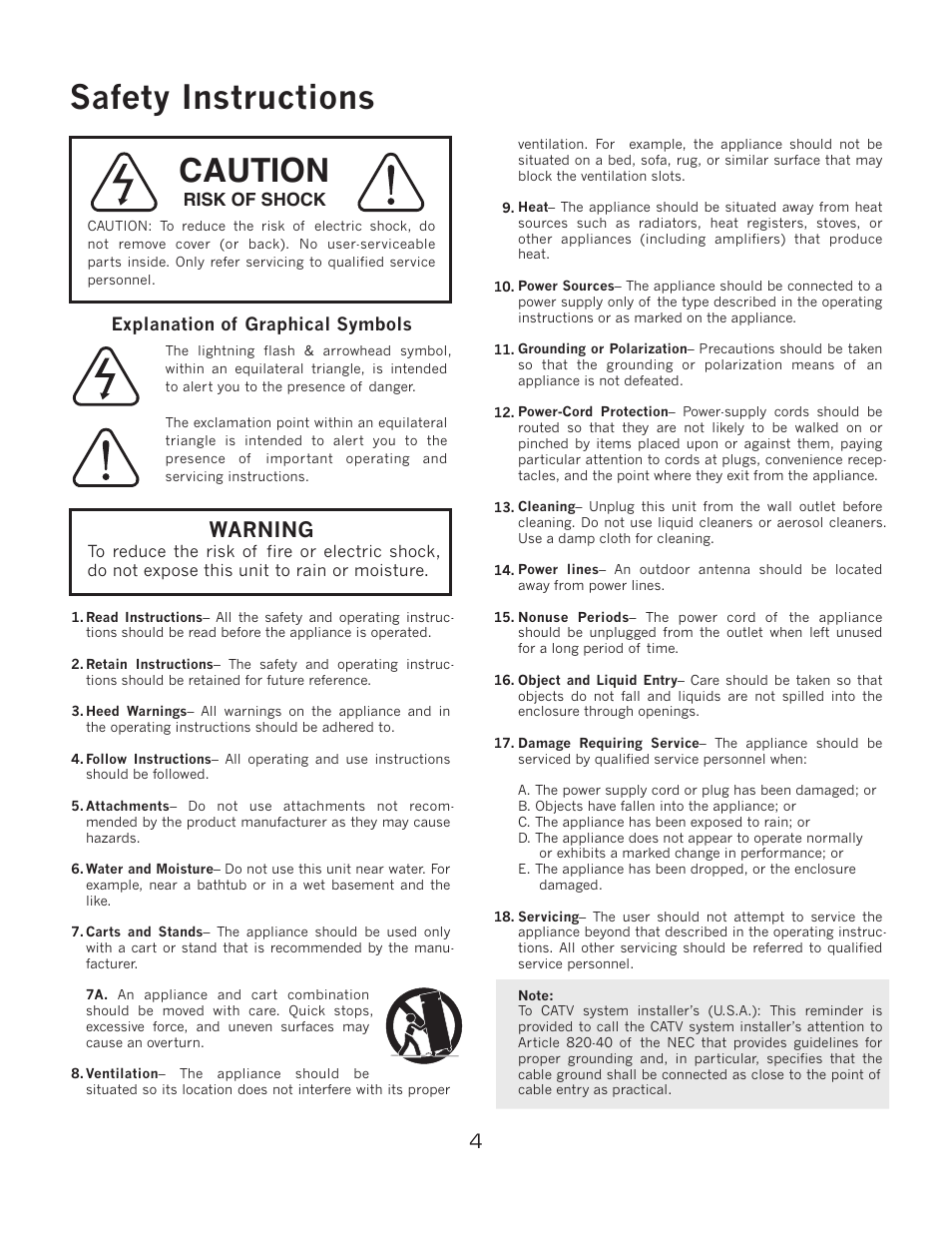 Safety instructions caution, Warning, Risk of shock | Explanation of graphical symbols | VocoPro KJ-7808RV User Manual | Page 6 / 28