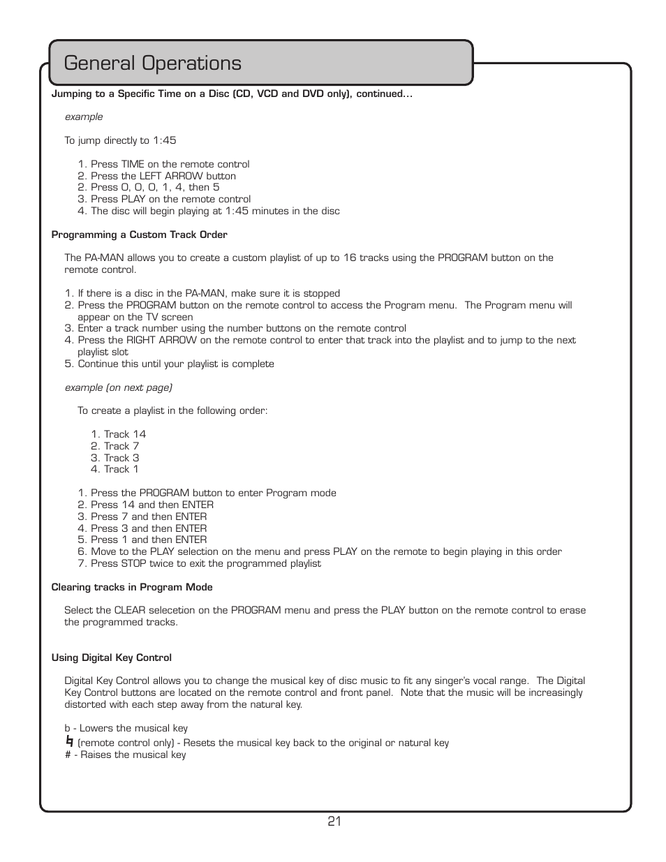 General operations | VocoPro PA-MAN User Manual | Page 21 / 32