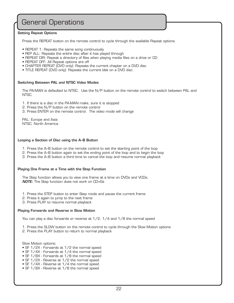 General operations | VocoPro PA-MAN User Manual | Page 22 / 32
