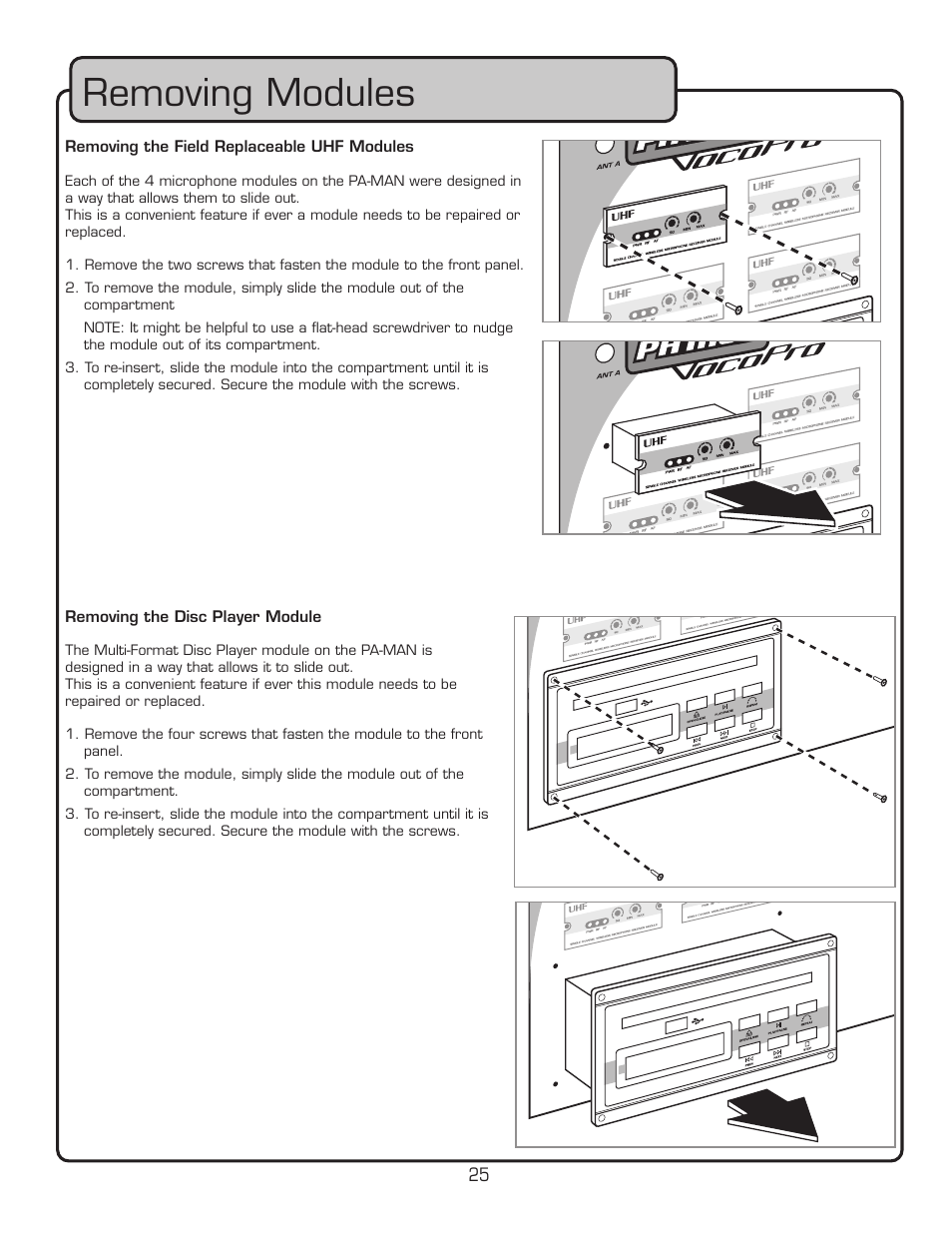 Removing modules | VocoPro PA-MAN User Manual | Page 25 / 32