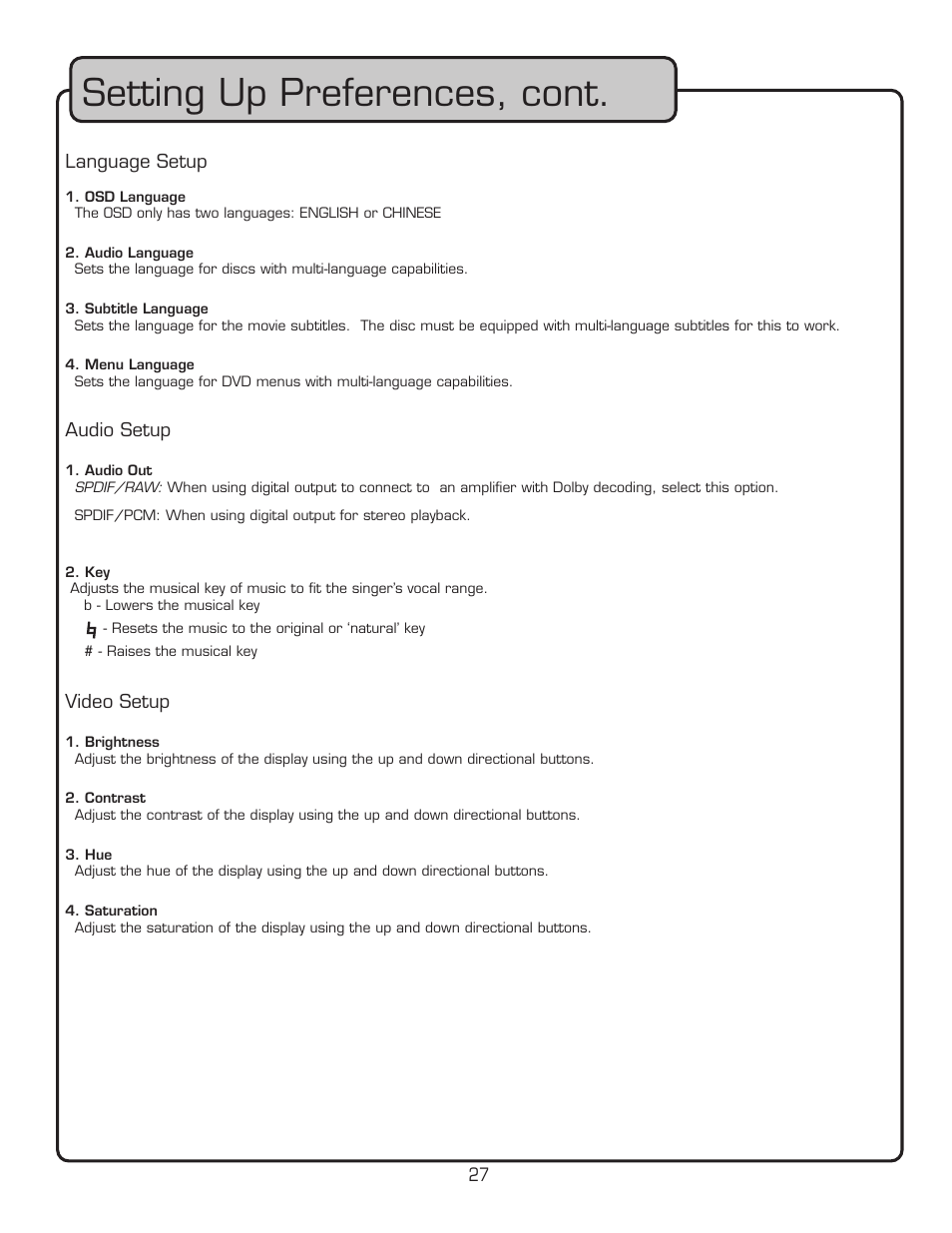 Setting up preferences, cont | VocoPro PA-MAN User Manual | Page 27 / 32