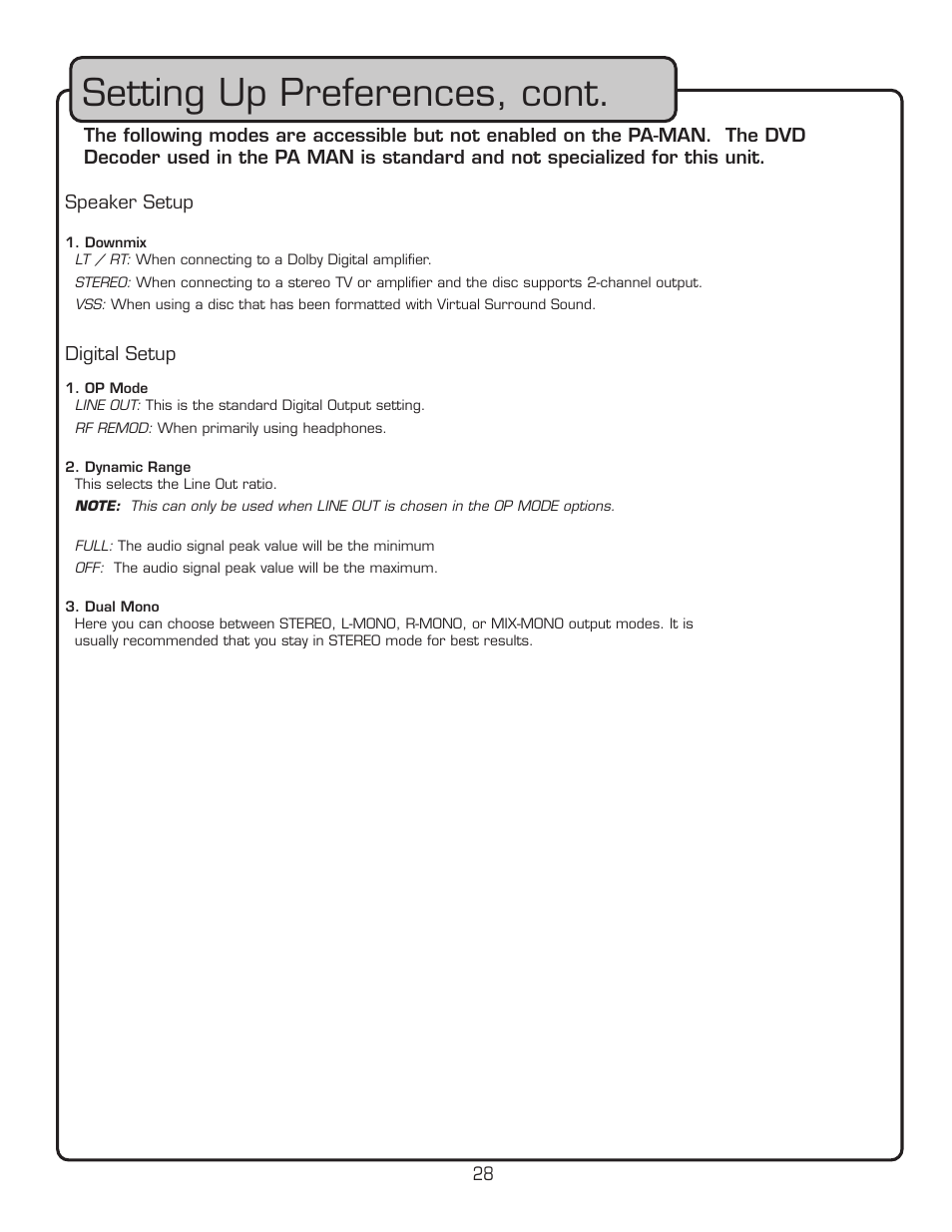 Setting up preferences, cont | VocoPro PA-MAN User Manual | Page 28 / 32