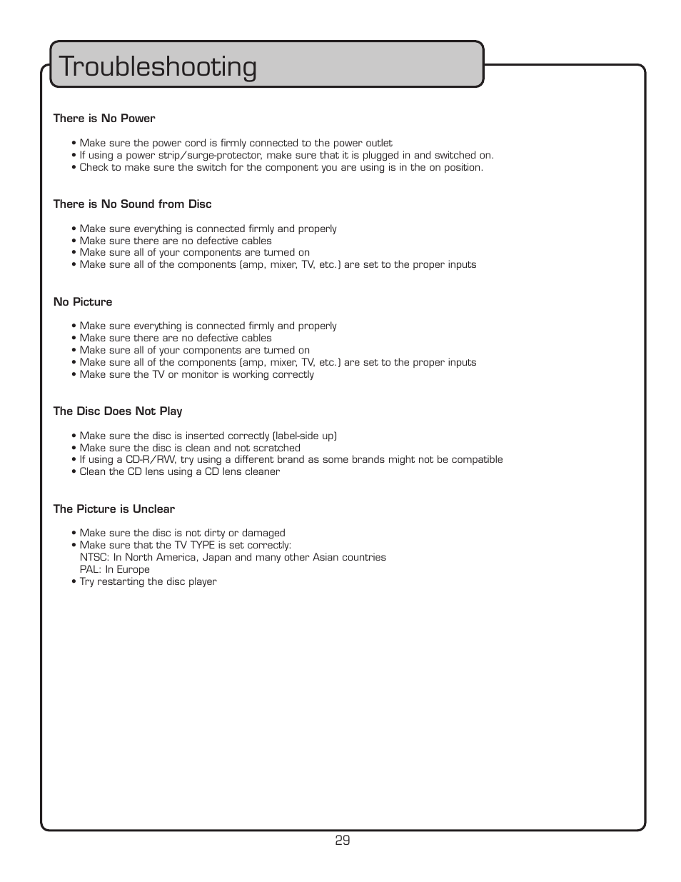 Troubleshooting | VocoPro PA-MAN User Manual | Page 29 / 32