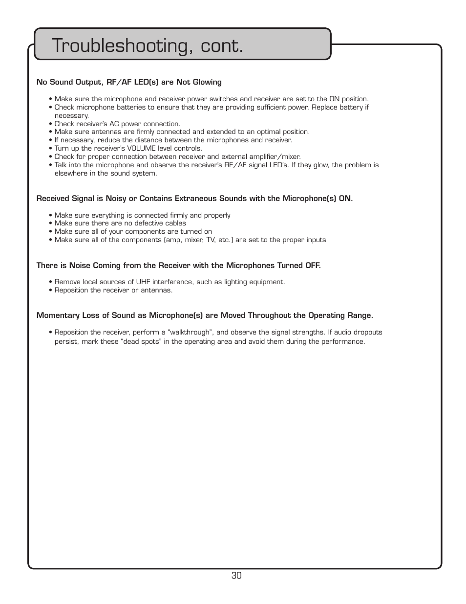 Troubleshooting, cont | VocoPro PA-MAN User Manual | Page 30 / 32