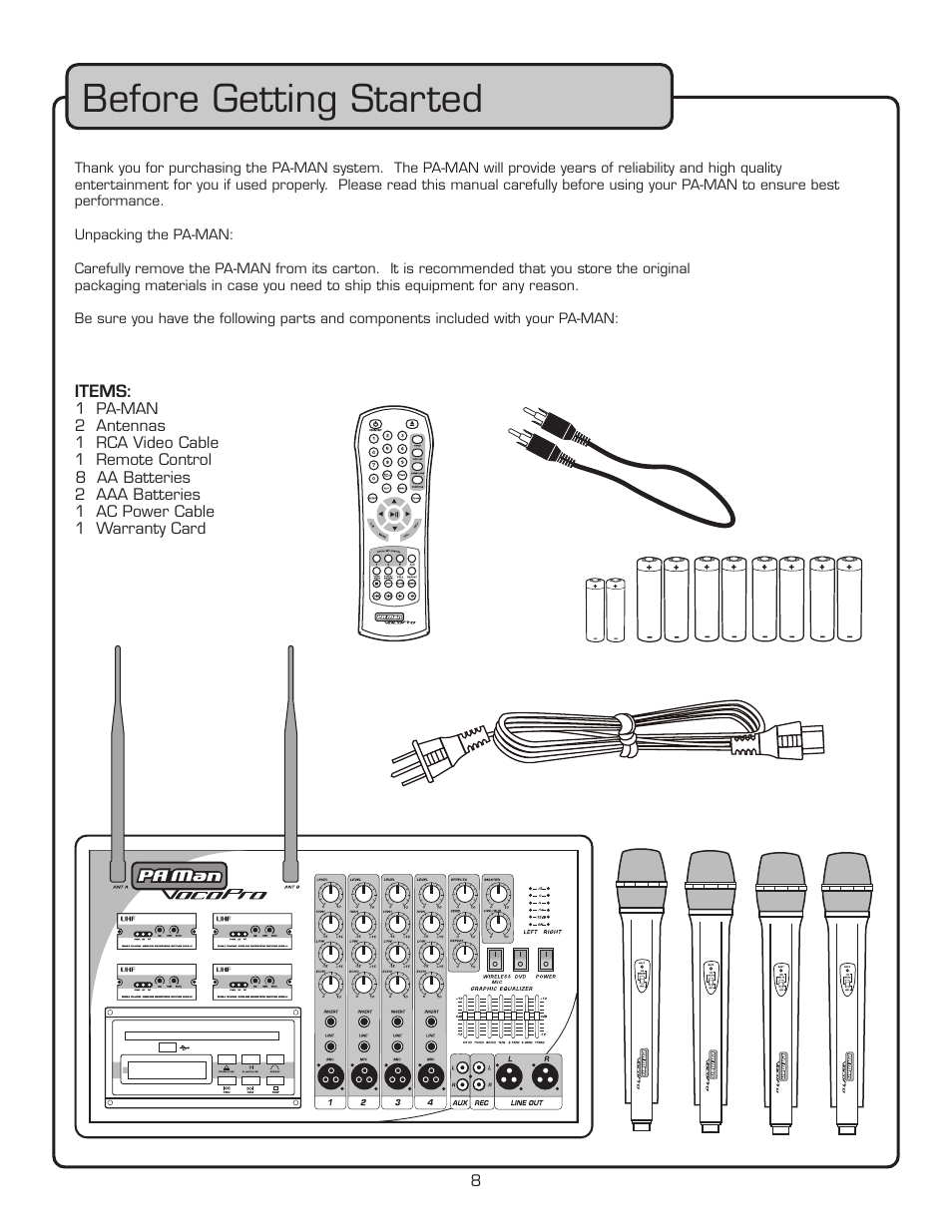 Before getting started | VocoPro PA-MAN User Manual | Page 8 / 32