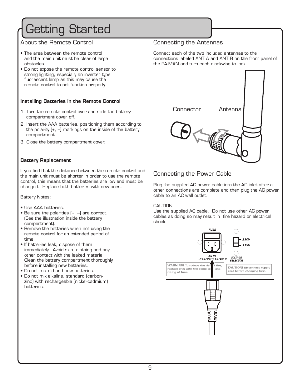 Getting started | VocoPro PA-MAN User Manual | Page 9 / 32
